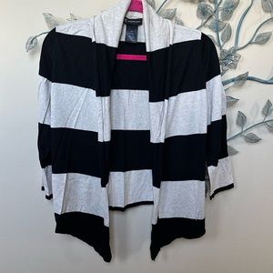 ❤️INC black & cream wide stripe open front cardigan sweater EUC Large CL…